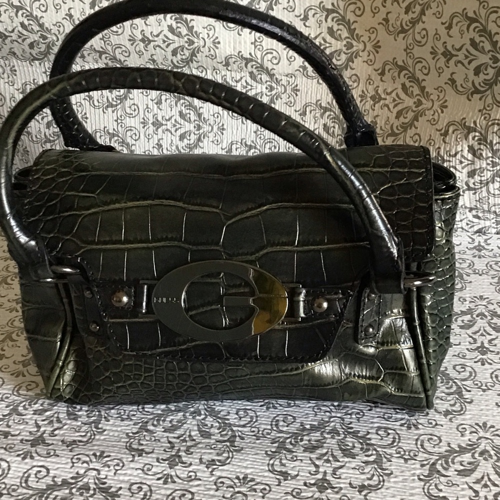 Guess Dark Green Crocodile-Embossed Satchel